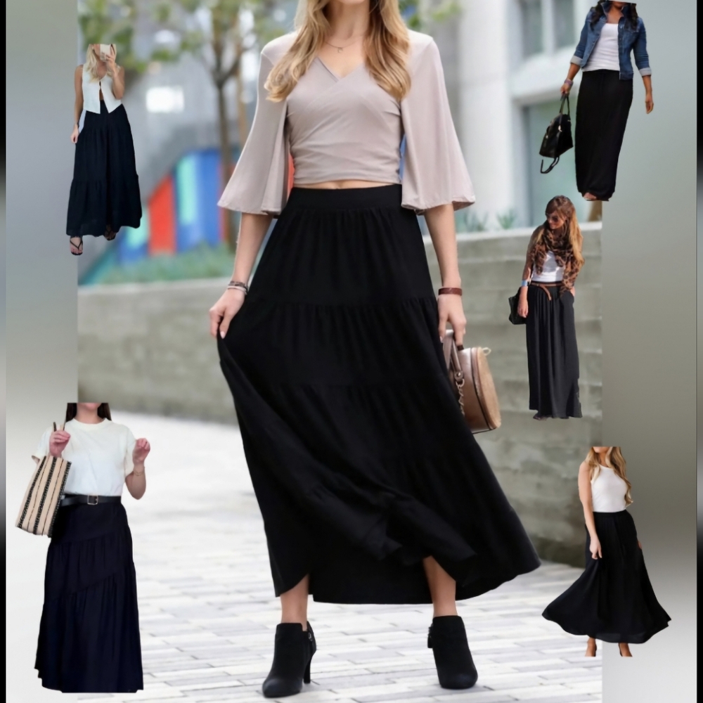 #291 LAST CHANCE! 🛑XL BOHO Elastic Waist Tiered Ruffle Maxi Skirt